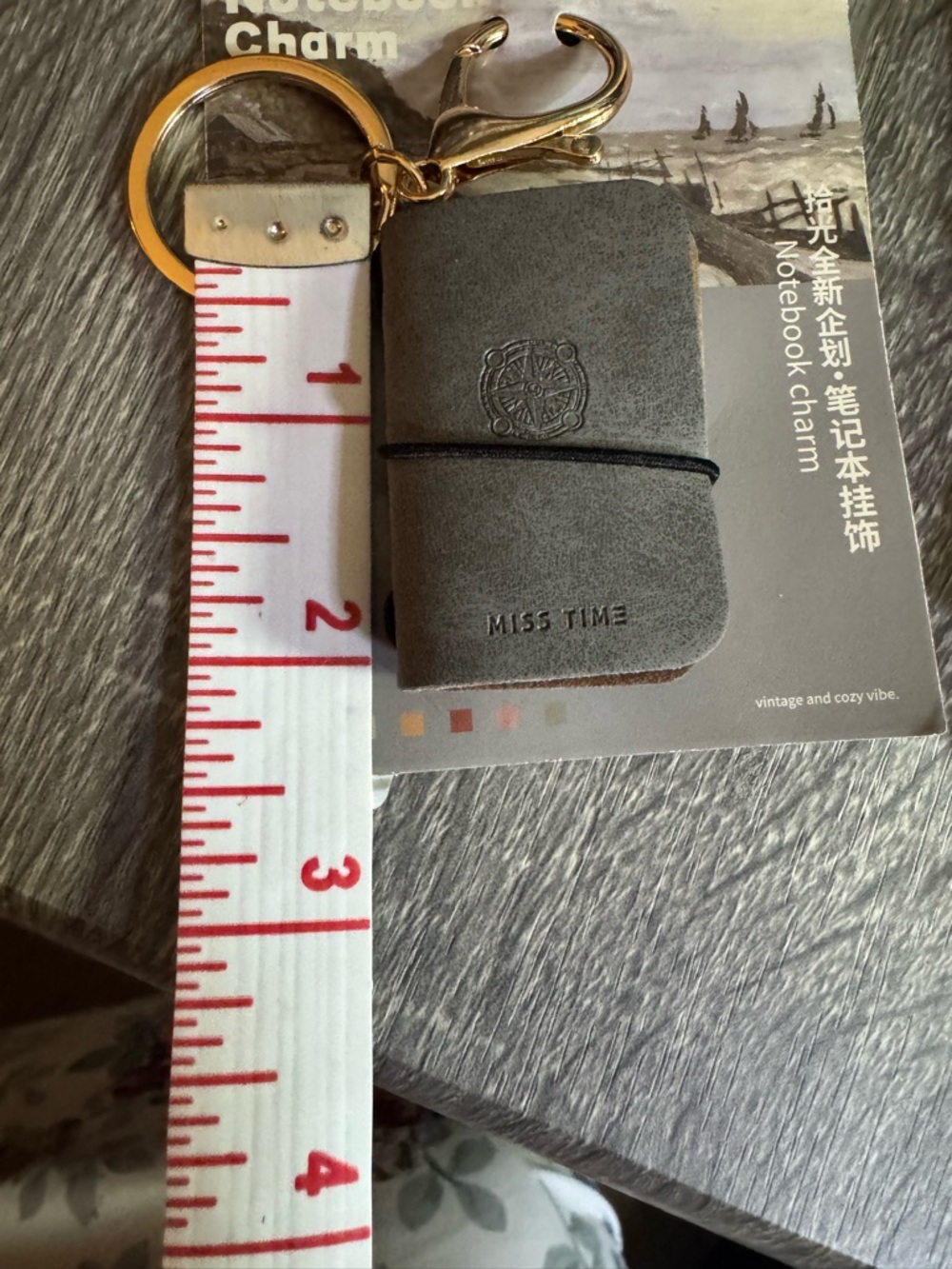 Gray Mini Notebook Key & Card Holder Charm with Gold Hardware in 3 colors - Picture 3 of 4